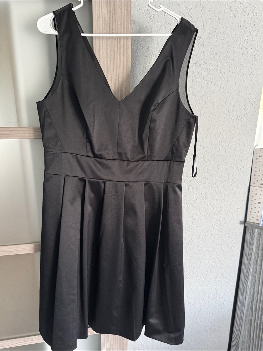 American Living Black V-Neck Pleated Mini Dress
